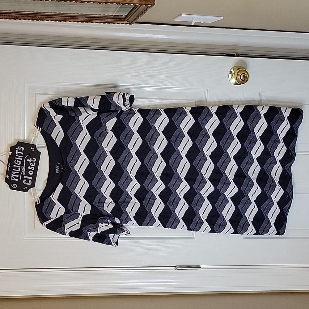 Enfocus Studio Dress 10 Black White Gray Zig Zag Stripe Short Sleeve